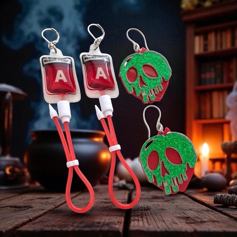 🆕 Blood Bag Type A and Poison Apple Earrings